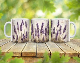 Personalized Vintage Lavender Coffee Mug, Floral Tea Cup