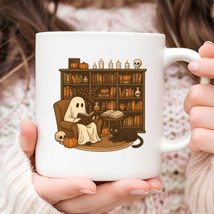 Halloween Ghost Coffee Mug: Spooky Book Lover Gift