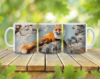 Personalized Japanese Fox Coffee Mug, Asian Art Gift