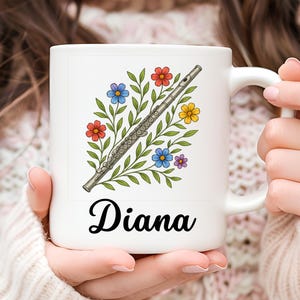 Personalized Flute Coffee Mug: Floral Musician Gift