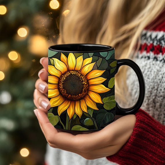 Personalized Stained Glass Sunflower Coffee Mug - Floral Gift