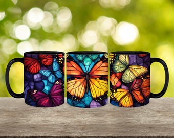 Gepersonaliseerde glas-in-lood vlinder koffiemok - cadeau vlinderliefhebber