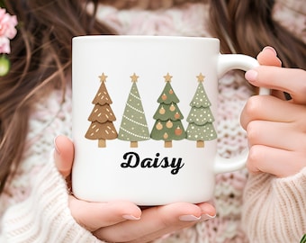 Personalized Christmas Tree Mug, Secret Santa Gift, Custom Christmas Gift for Winter Lovers, Holiday Gift, Xmas Gift, Hot Chocolate Mug