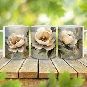 Personalized Vintage Peony Mug, Peony Coffee Mug, Peony Lover Gift, Vintage Coffee Mug, Gift for Her, Peony Cup, Floral Mug, Botanical Mug