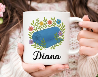 Personalized Floral Yoga Mug: Gift for Yoga Teacher