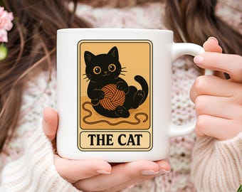 Cat Tarot Card Coffee Mug: Halloween Cat Lover Gift