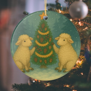 Christmas Sheep Ornament: Ceramic Holiday Keepsake