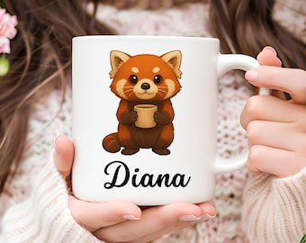 Taza personalizada de panda rojo, taza de café de panda rojo, regalo para amantes del panda rojo, regalo para ella, lindo regalo de panda rojo, regalo de Navidad, taza de animal