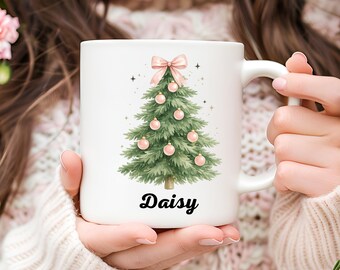 Personalized Christmas Tree Mug, Holiday Gift, Xmas Gift, Hot Chocolate Mug, Secret Santa Gift, Custom Christmas Gift for Winter Lovers