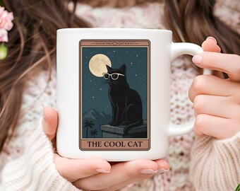 Cat Tarot Card Coffee Mug, Mystical Feline Gift