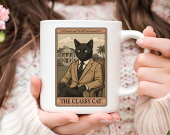 Classy Cat Tarot Card Mug: Whimsical Halloween Coffee Cup