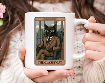 Classy Cat Tarot Card Mug: Whimsical Halloween Coffee Cup