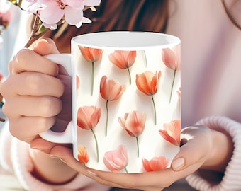 Personalized Tulip Coffee Mug: Pressed Flower Design