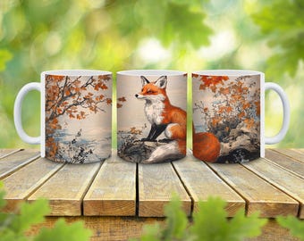 Personalized Fox Coffee Mug, Japanese Art, Animal Lover Gift