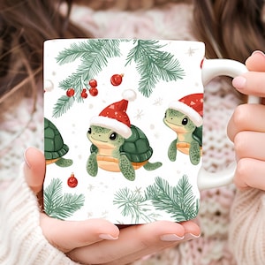 Personalisierte Weihnachtsschildkröte Becher, Schildkröte-Liebhaber-Becher, Schildkrötenkaffeetasse, Winterbecher, Weihnachtsgeschenk, Weihnachtstasse, Weihnachtskaffeetasse, Schildkrötentasse