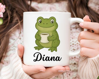 Taza de café personalizada con diseño de rana, un bonito regalo para amantes de los animales.