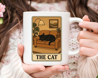 Cat Tarot Card Coffee Mug: Halloween Cat Lover Gift