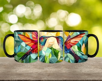 Personalized Stained Glass Hummingbird Coffee Mug - Nature Lover Gift