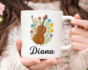 Personalized Cello Coffee Mug: Floral Music Gift for Cellist