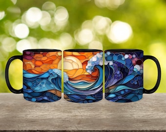 Tazza da spiaggia personalizzata in vetro colorato: arte nautica dell'oceano