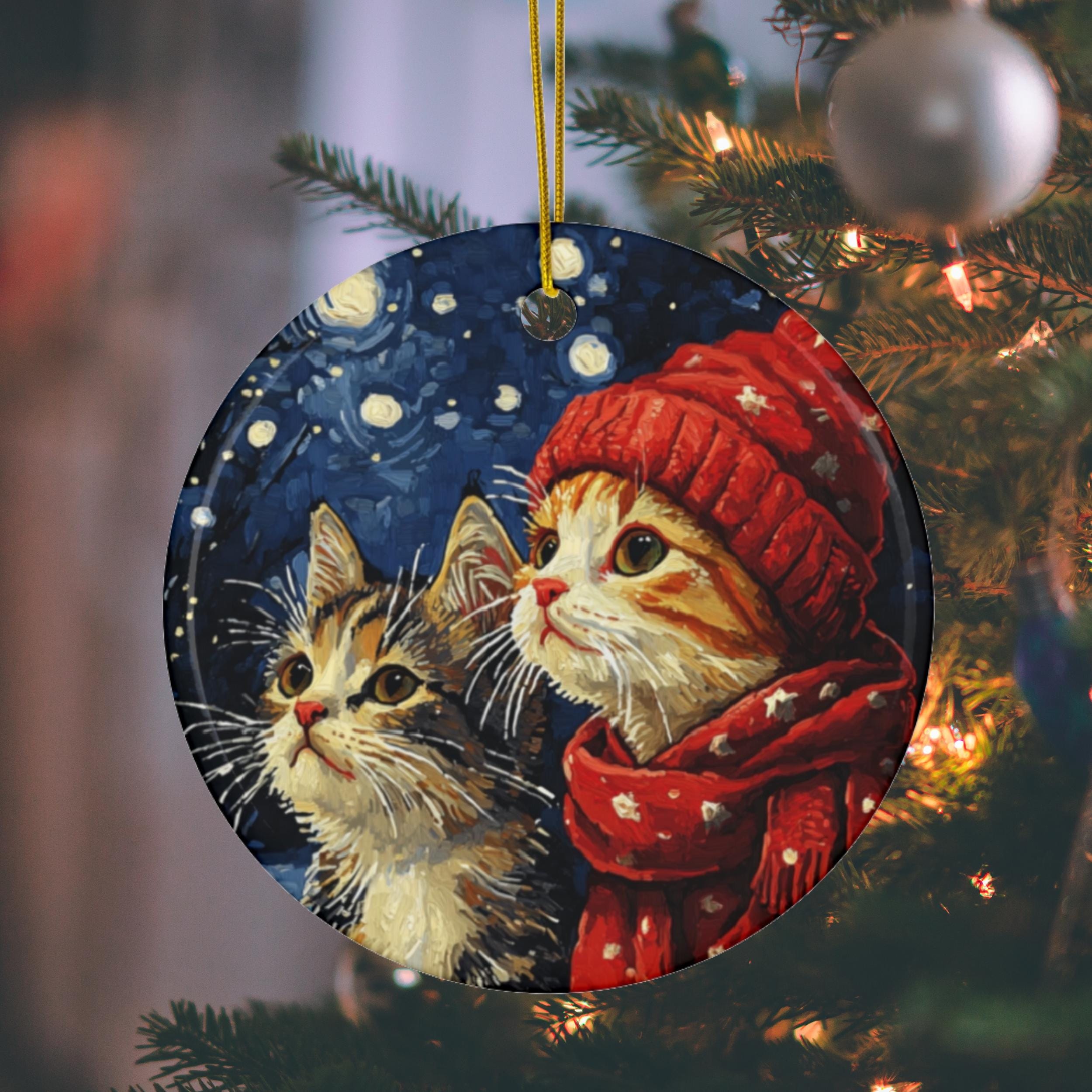 クリスマス猫オーナメント：星空スタイル、猫好きへのギフト - Etsy 日本