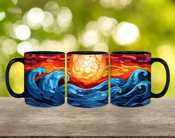 Mug de plage personnalisé en vitrail : cadeau nautique pour les amoureux de l'océan