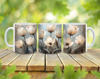 Personalized Vintage Tulip Coffee Mug, Floral Botanical Gift