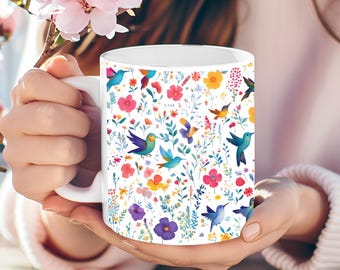 Personalized Hummingbird Coffee Mug: Floral Bird Lover Gift