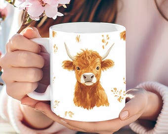 Caneca de café personalizada com vaca das Terras Altas, presente para amantes de animais de fazenda