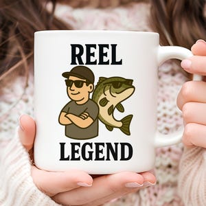 Reel Legend Mug, Gift for Him, Fisherman Gift, Fishing Lover Mug, Father’s Day Gift, Bass Fishing Mug, Fishing Coffee Mug, Gift for Dad