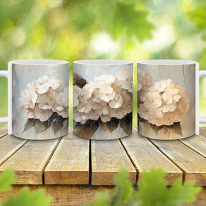 Personalized Vintage Hydrangea Mug, Hydrangea Coffee Mug, Hydrangea Lover Gift, Vintage Coffee Mug, Gift for Her, Hydrangea Cup, Floral Mug