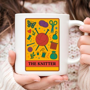 The Knitter Tarot Card Coffee Mug: Knitting Lover Gift
