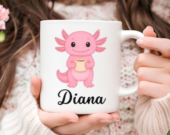 Caneca de café personalizada com axolote, um presente fofo para amantes de animais.