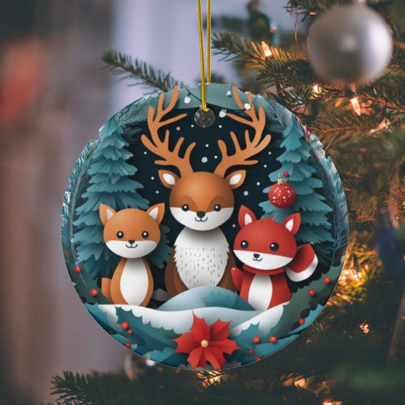 Décorations De Noël En Acrylique Forme Glands Avec Animaux Forêt - Lot 2/6/12 Pièces - 10 Cm - À Suspendre Sapin/cheminée