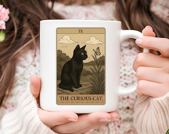 Curious Cat Tarot Card Coffee Mug, Cat Lover Gift