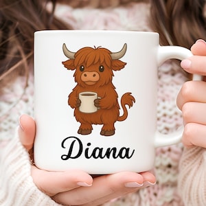Tazza personalizzata con mucca delle Highlands, tazza da caffè con mucca delle Highlands, regalo per gli amanti della mucca delle Highlands, regalo per lei, simpatico regalo con mucca delle Highlands, regalo di Natale