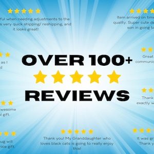 Puede incluir: Un fondo azul con rayos de luz blancos que irradian desde el centro. El texto "OVER 100+ REVIEWS" est&aacute; en letras negras en negrita. Hay cinco estrellas amarillas debajo del texto. La imagen est&aacute; rodeada de rese&ntilde;as de clientes con cinco estrellas amarillas cada una.