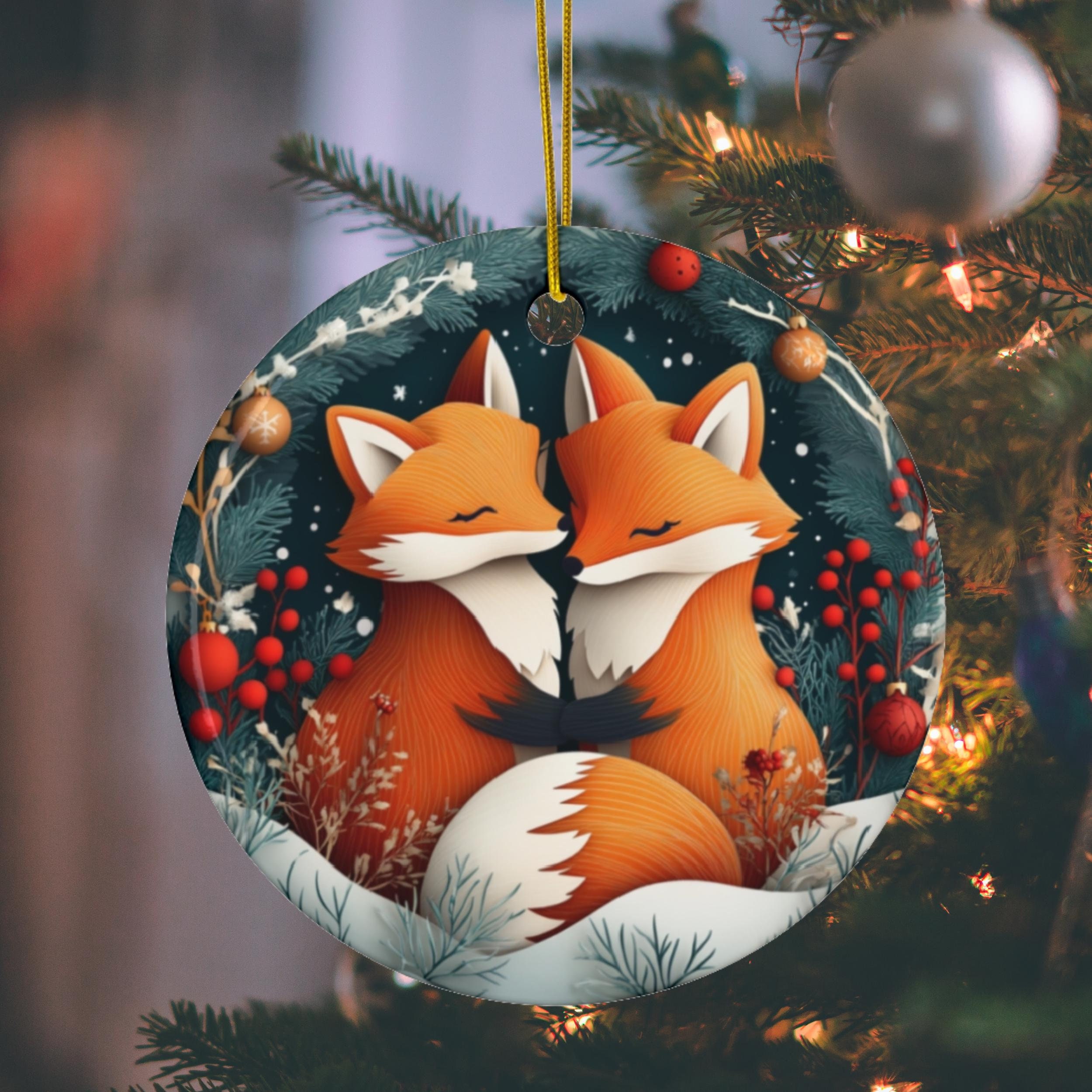 Christmas Fox Ornament, Faux Ceramic Holiday Decor - Etsy Israel