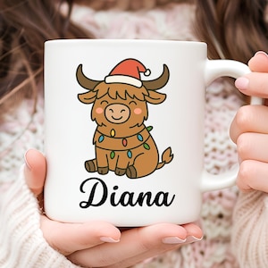 Personalized Highland Cow Mug, Christmas Gift, Highland Cow Lover Gift, Gift for Her, Cute Highland Cow Gift, Highland Cow Coffee Mug
