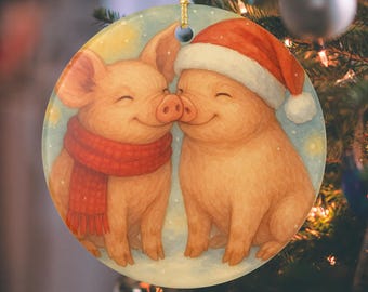 Christmas Pig Ornament: Ceramic Holiday Decoration