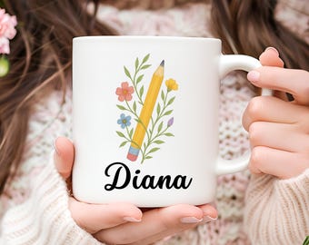 Personalized Floral Teacher Mug: Thank You Gift