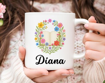 Personalized Floral Reading Mug: Book Lover Gift