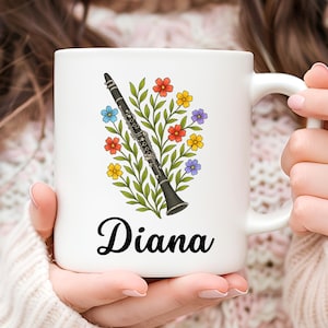 Personalized Clarinet Mug, Clarinet Coffee Mug, Clarinet Lover Gift, Gift for Her, Floral Mug, Musician Gift, Music Mug, Clarinetist Gift