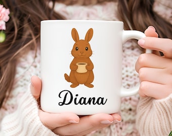 Gepersonaliseerde konijnenmok, konijn koffiemok, konijn minnaar cadeau, cadeau voor haar, dierenmok, leuke mok, leuk konijn cadeau, kerstcadeau