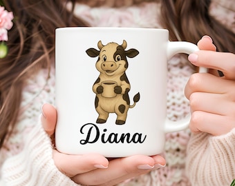 Tasse à café personnalisée vache, cadeau mignon pour amoureux des animaux