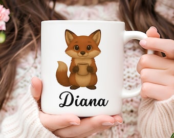 パーソナライズされたキツネのコーヒーマグ、かわいい動物のギフト