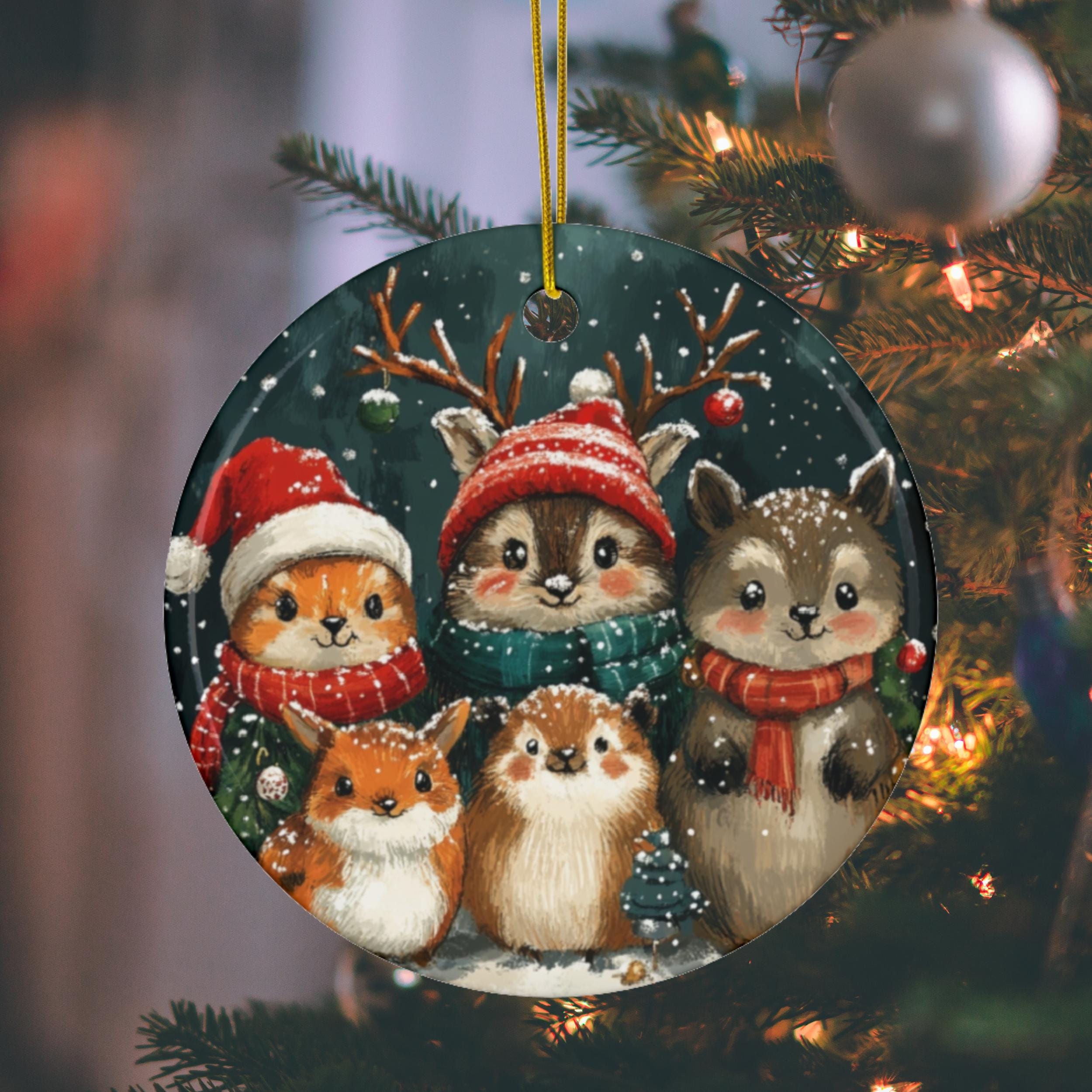 森の動物たちのクリスマスオーナメント：ウサギの冬用スカーフ