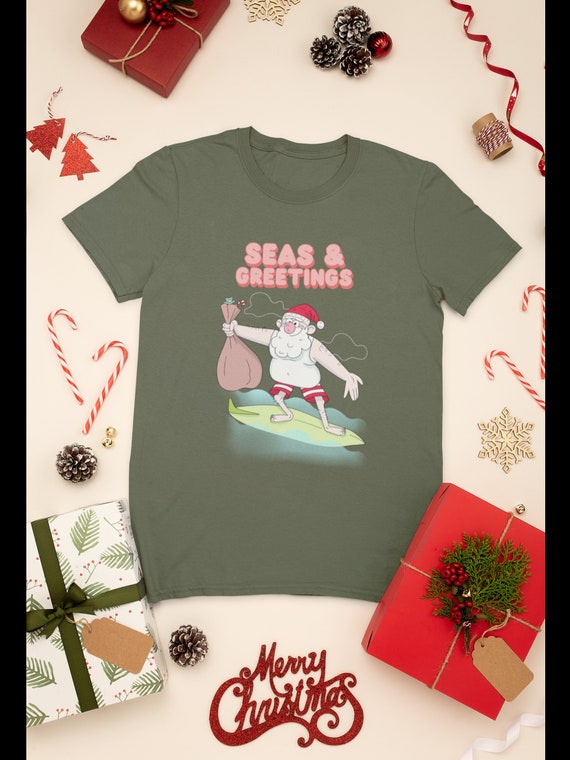 Seas & Greetings Shirt, Christmas Gift, Christmas Party, Christmas in July tshirt, Christmas July, Tropical Christmas, Beach Christmas