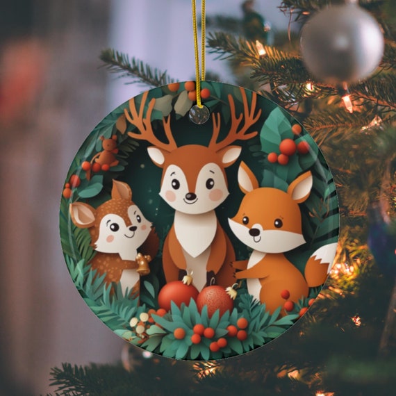 Décorations De Noël Animaux De La Forêt En Acrylique - Ornements En Forme De Gland Pour Sapin, Cadeau Festif - 8