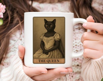 Queen Tarot Cat Mug: Whimsical Halloween Coffee Mug